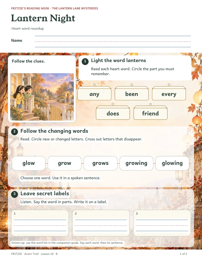 First page of Lantern Night, with story illustrations and reading activities.
